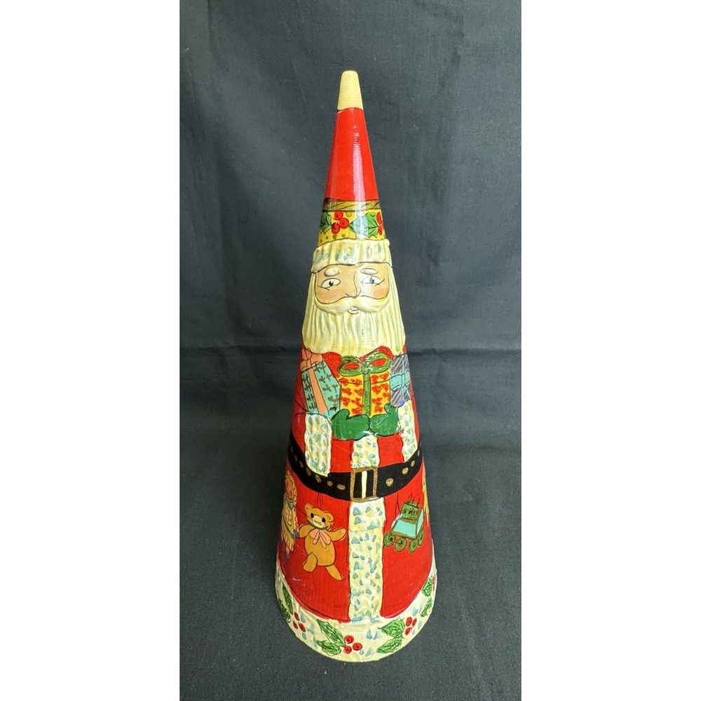 Authentic Models Vintage Handpainted Santa Claus Cone Shape Nesting Doll Decor